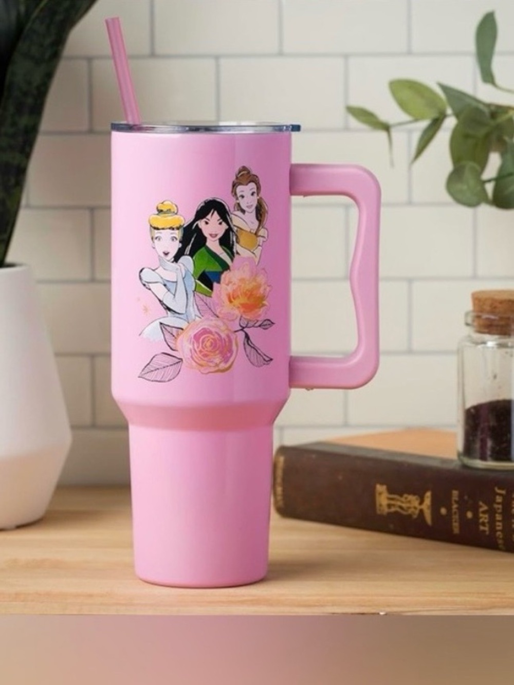 Disney Princess  Double Walled Stainless Tumbler with Handle & Straw - 40oz